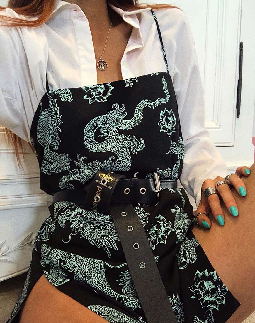 Tista Kleid in Drachenblume Schwarz und Mint - Image 3