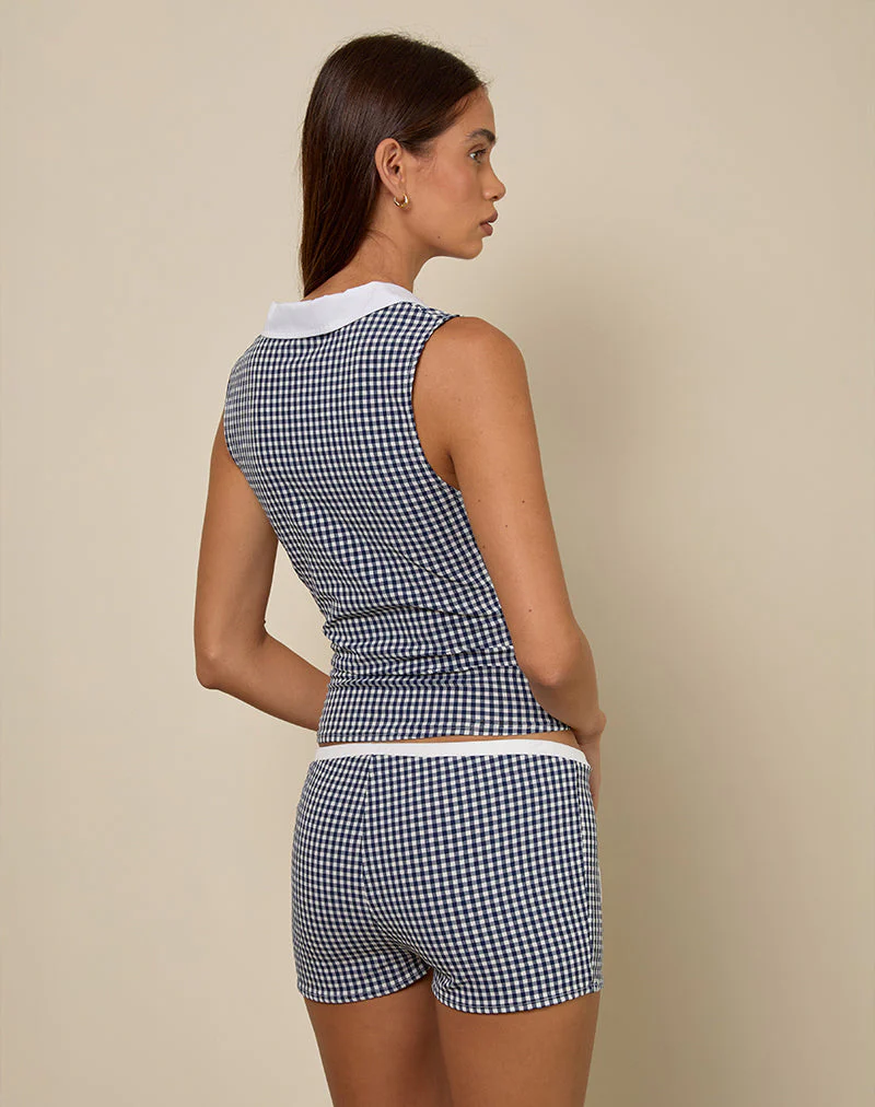 Tisuka Poloshirt aus Seersucker Gingham Navy - Image 5