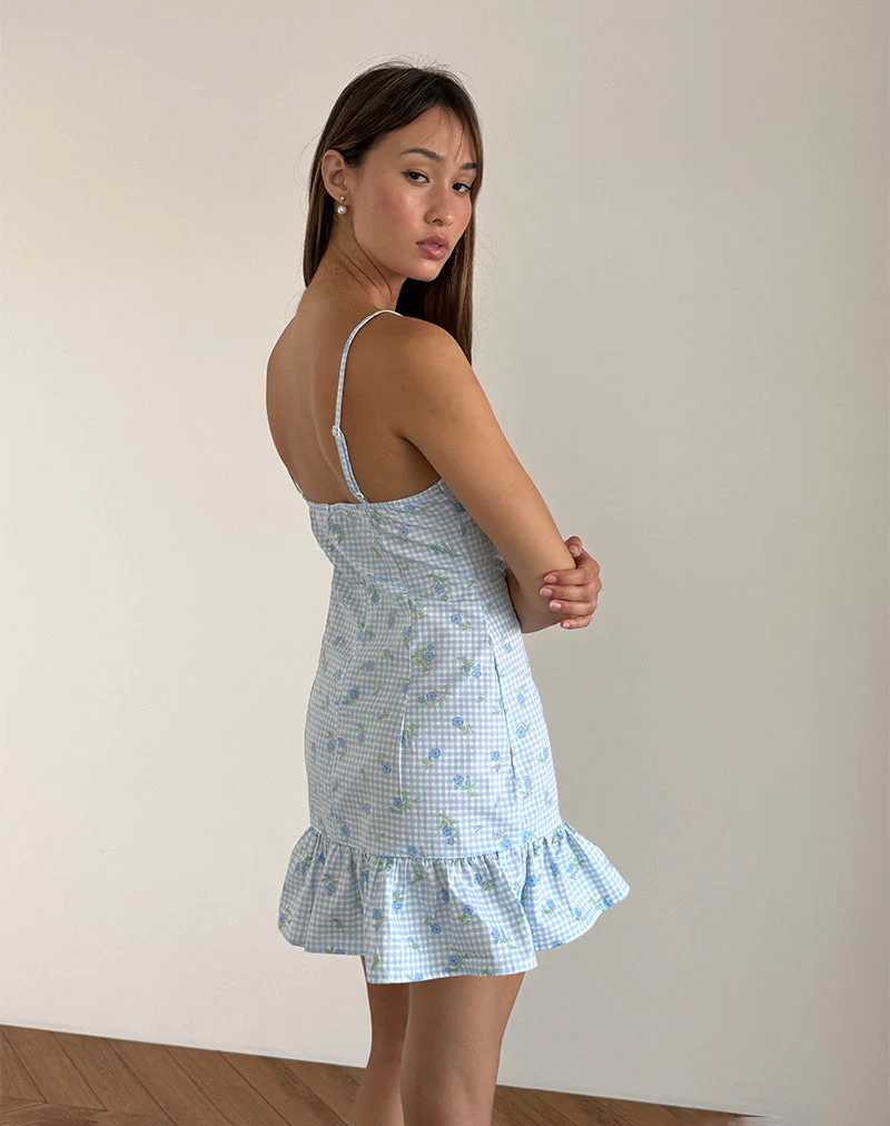 Tivata Minikleid aus blauem Blumengingham - Image 4
