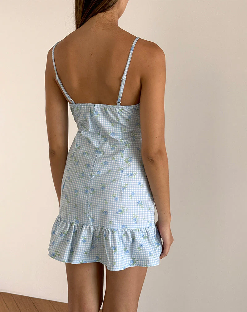 Tivata Minikleid aus blauem Blumengingham - Image 5