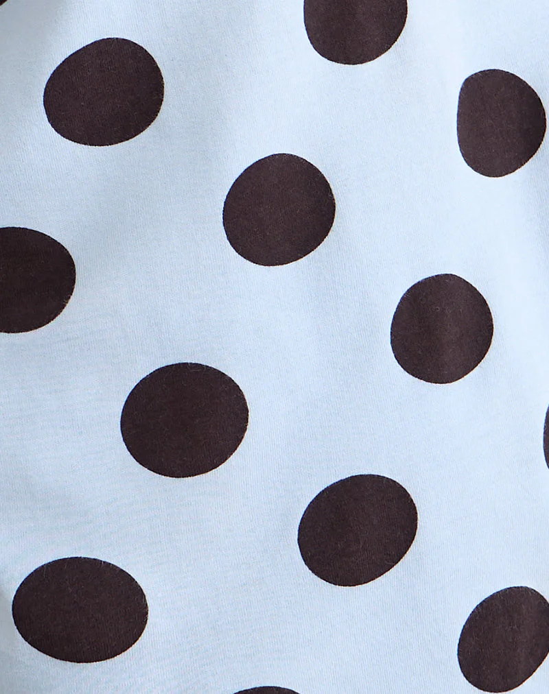 Tokiwa Asymmetric Shoulder Tee in Big Polka Blau Braun - Image 6