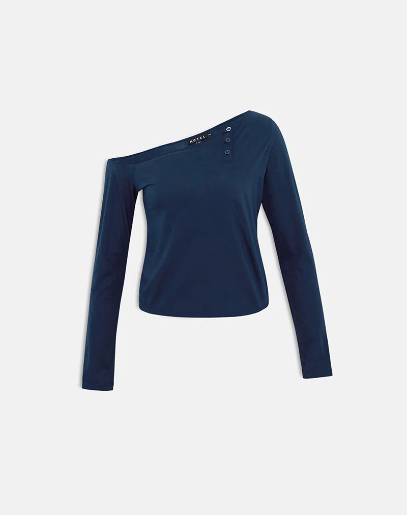 Tole Asymmetrisches Oberteil mit Knöpfen aus Tissue-Jersey in Dunkelblau - Image 5