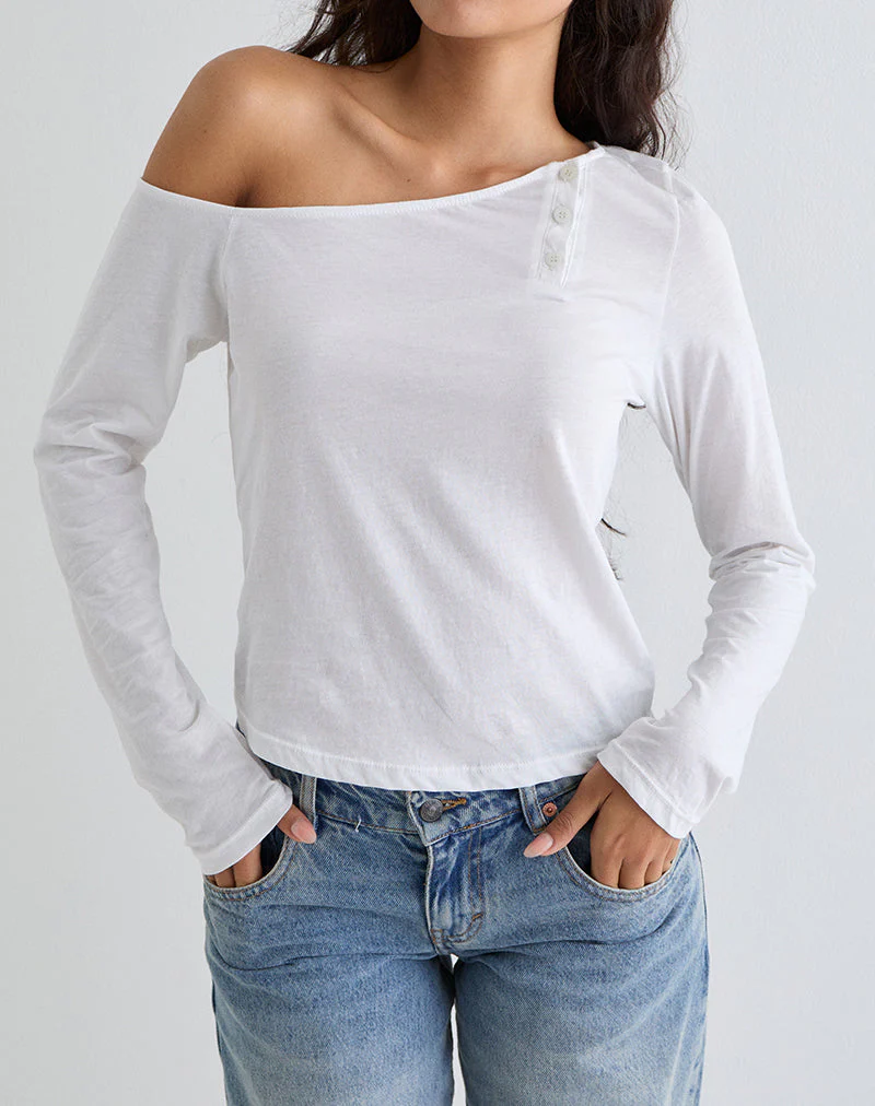 Tole Asymmetrisches Oberteil mit Knopfleiste aus Tissue-Jersey Elfenbein - Image 3