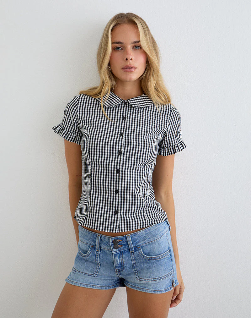 Topaz Blouse in Mini Gingham Grey