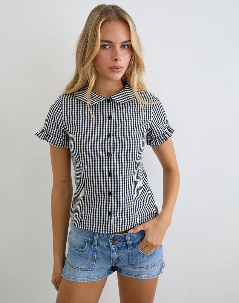 Topaz Blouse in Mini Gingham Grey - Image 4