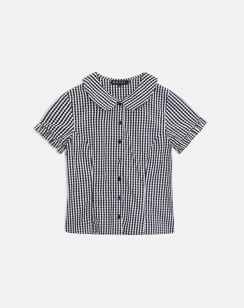 Topaz Blouse in Mini Gingham Grey - Image 6