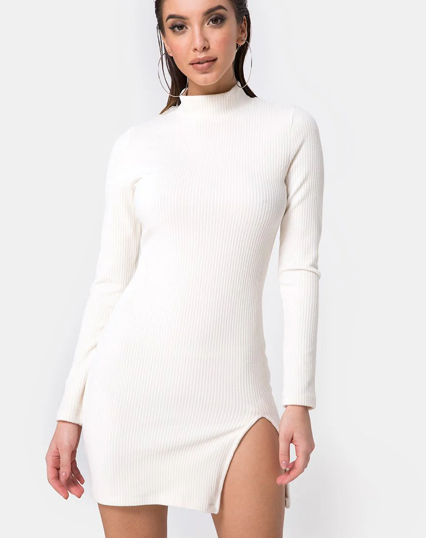 Tor Bodycon Kleid in Ripp Weiß