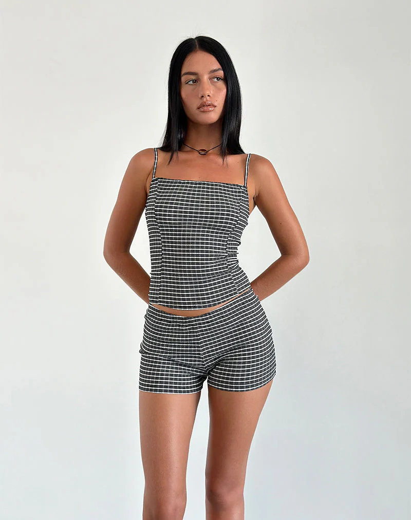 Totori Top aus Crinkle Check Schwarz Grau