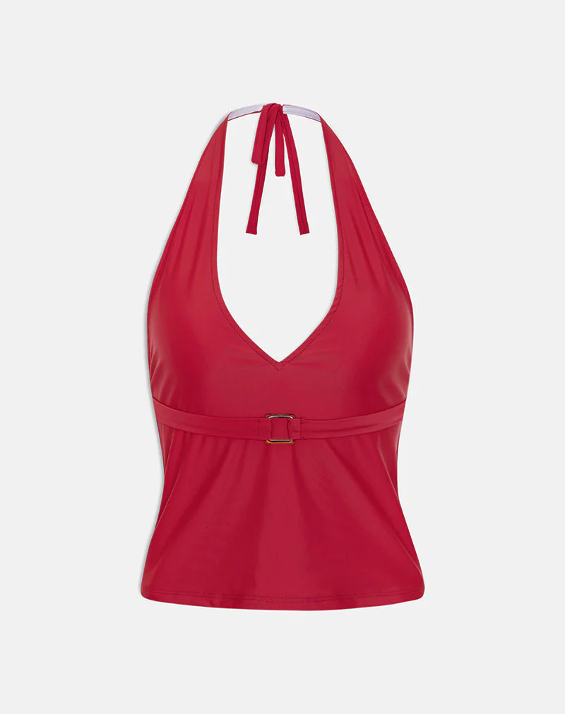 Towi Swim Tank Top in Kardinalrot mit Gürtel - Image 6