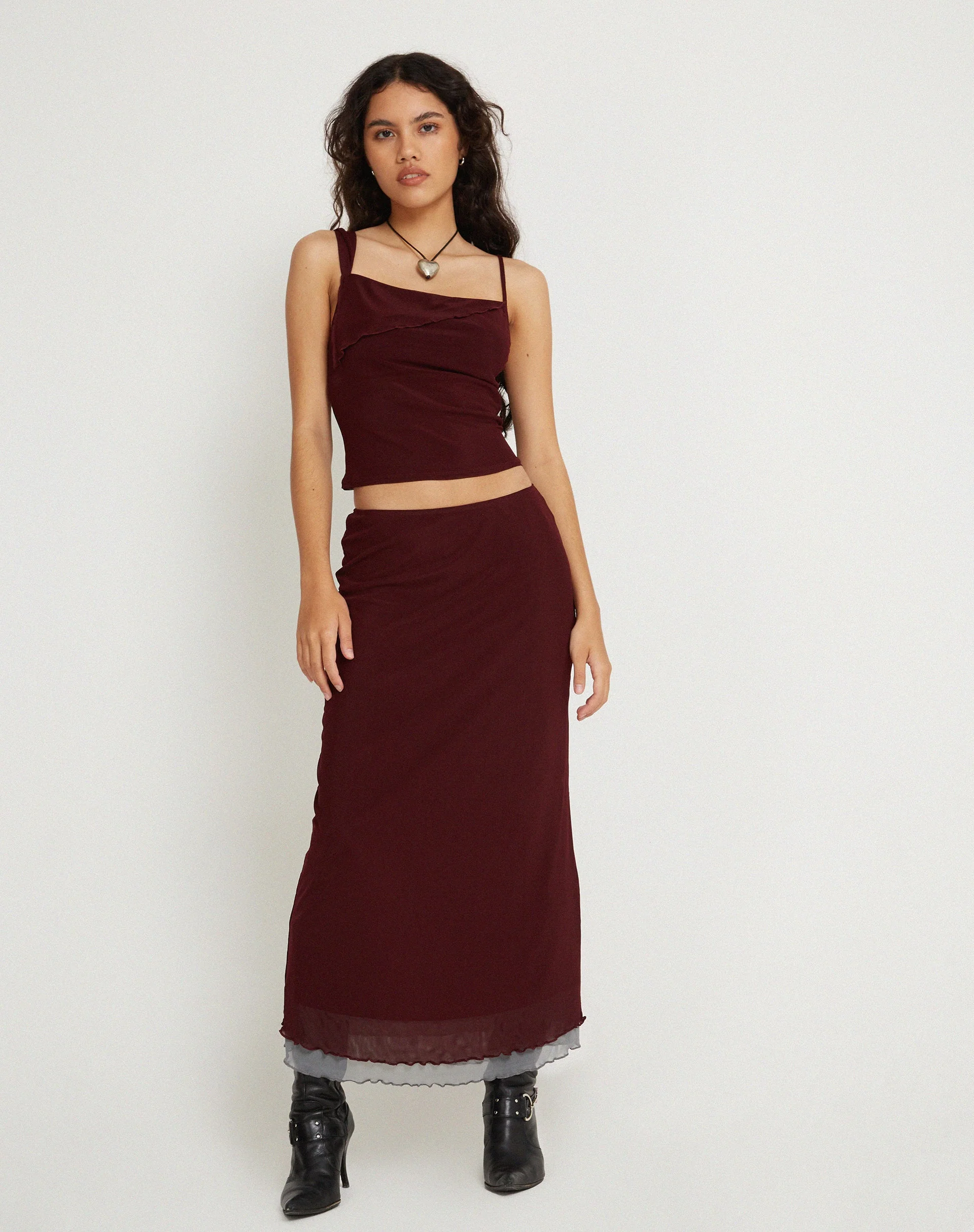 Tresha Maxirock aus Mesh Burgundy