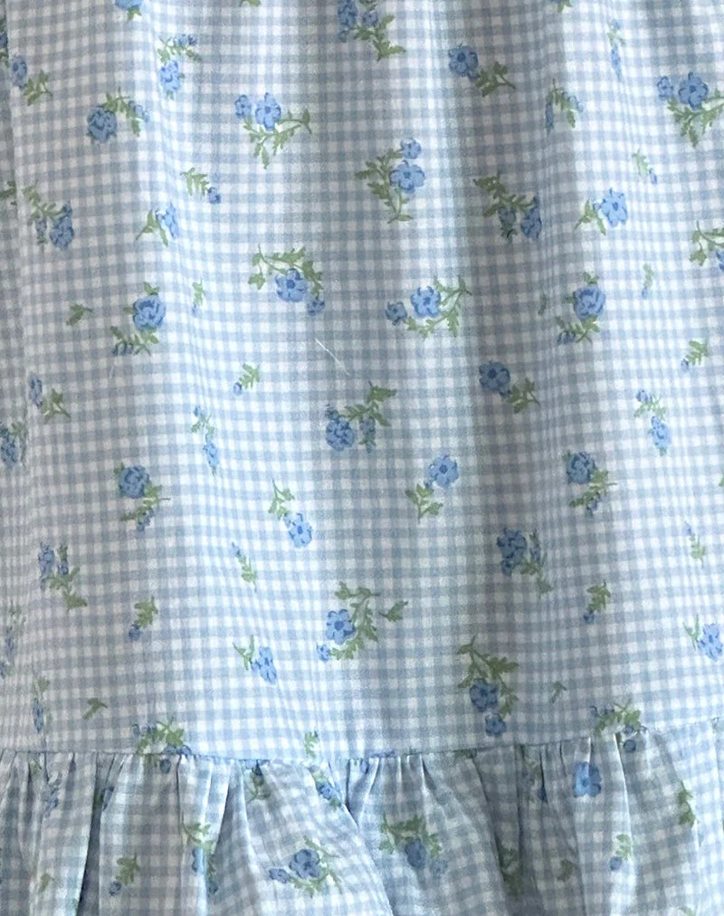 Blaues Minikleid mit Gingham-Blumenbesatz - Image 5