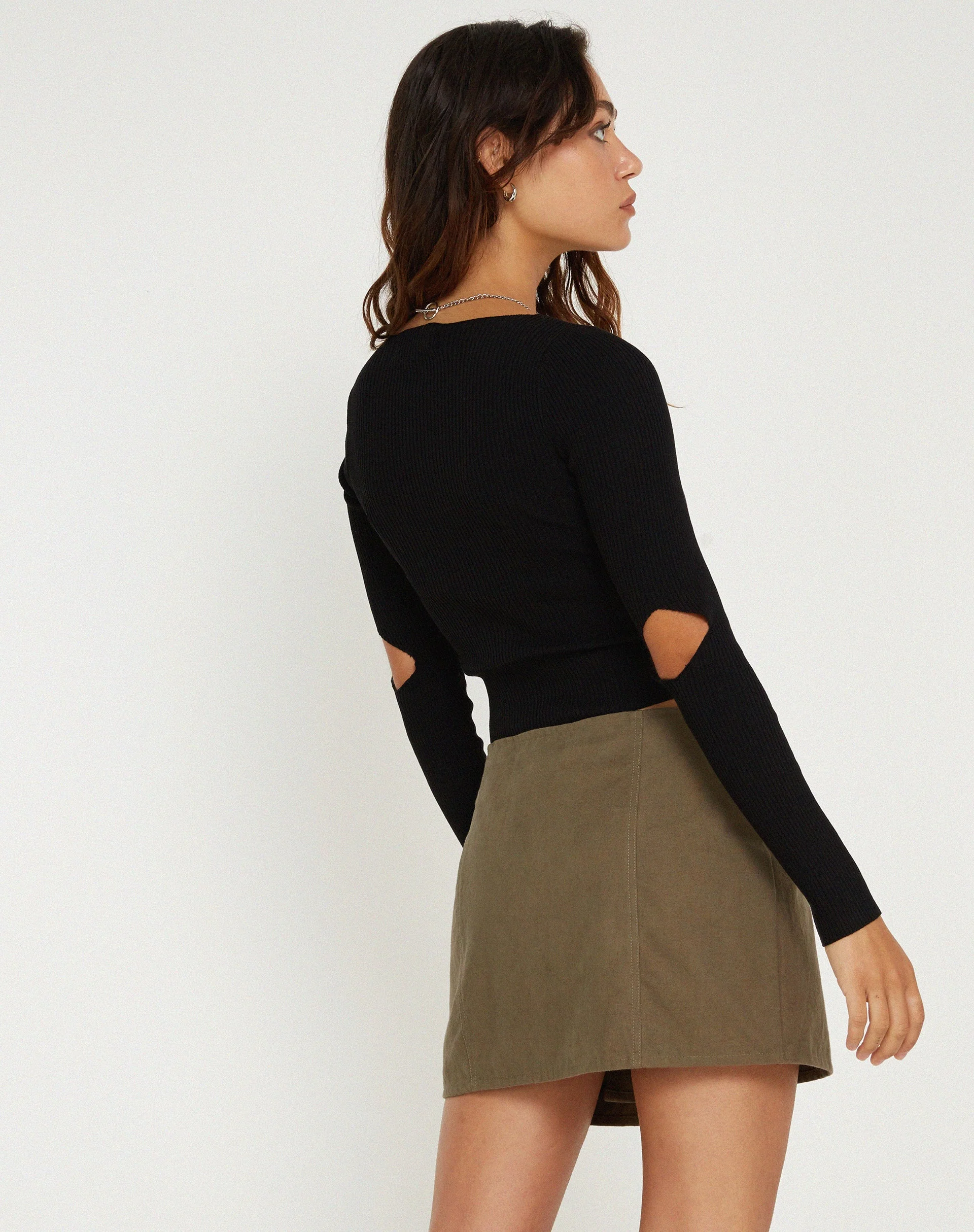 Trin Minirock mit niedriger Taille in Military Khaki - Image 3