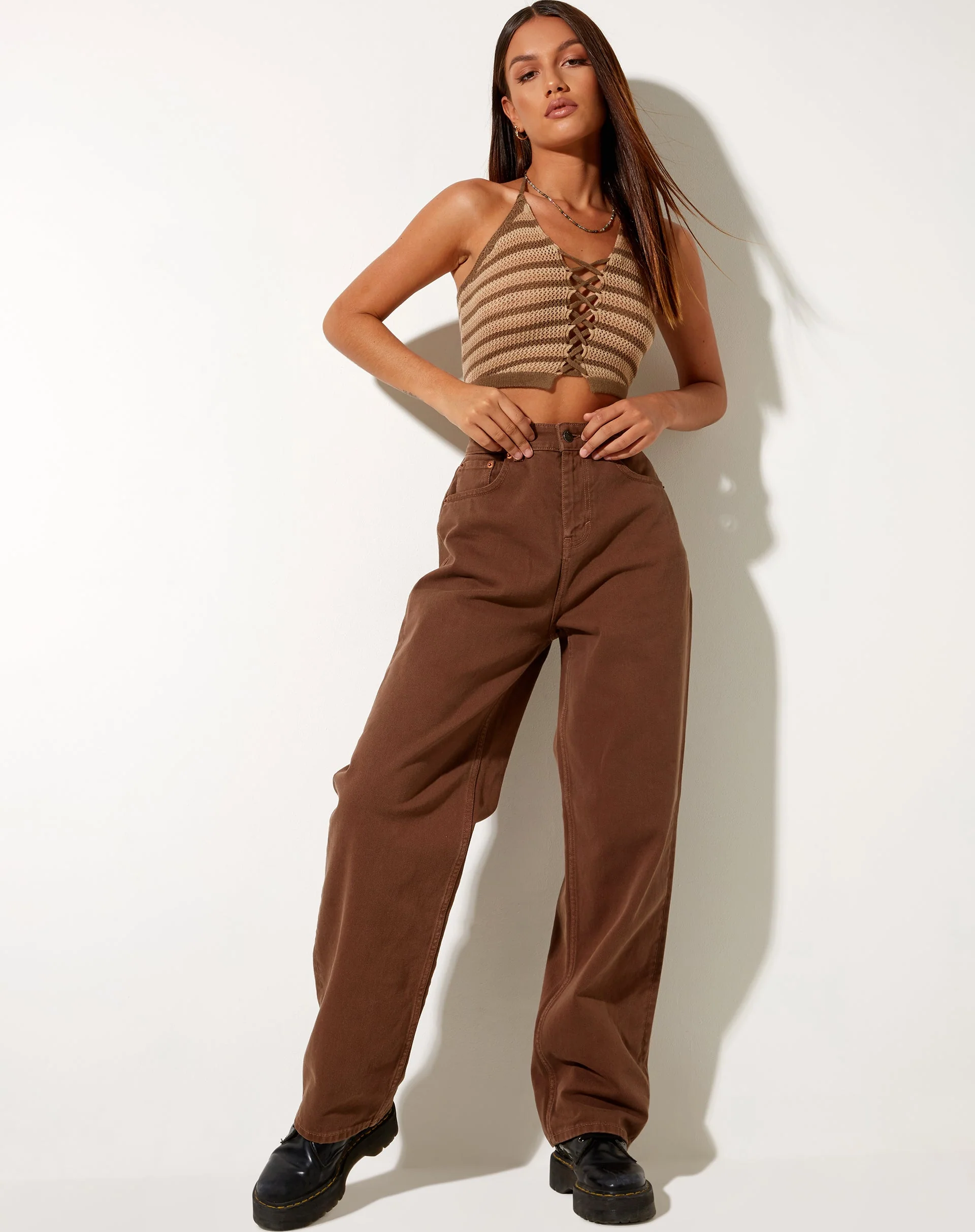 Trina Crop Top aus gehäkeltem Mini-Streifen Khaki - Image 3