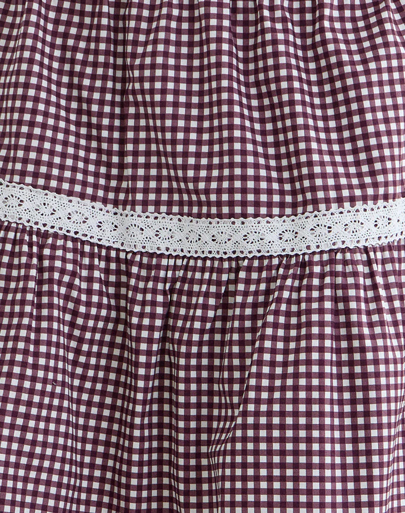 Trixie Midi Skirt in Mini Gingham Wine - Image 5