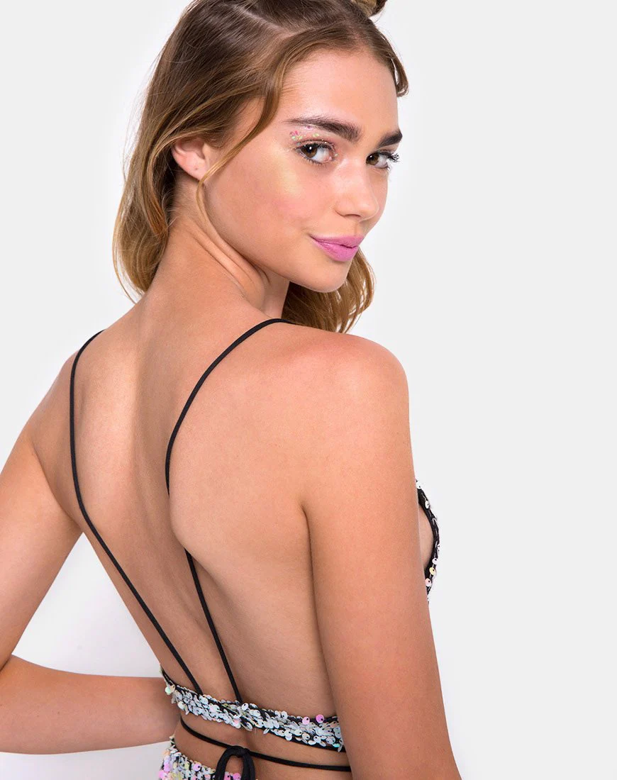 Truman Crop Top aus Fishcale Pailletten schillernd Schwarz Perle - Image 2