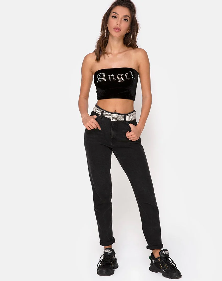Röhrentop in Schwarz mit Angel Diamante Hot Fix - Image 4