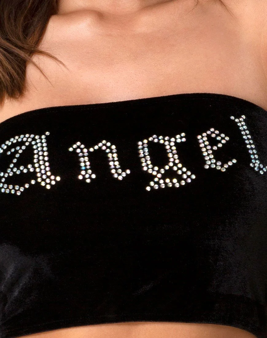 Röhrentop in Schwarz mit Angel Diamante Hot Fix - Image 6