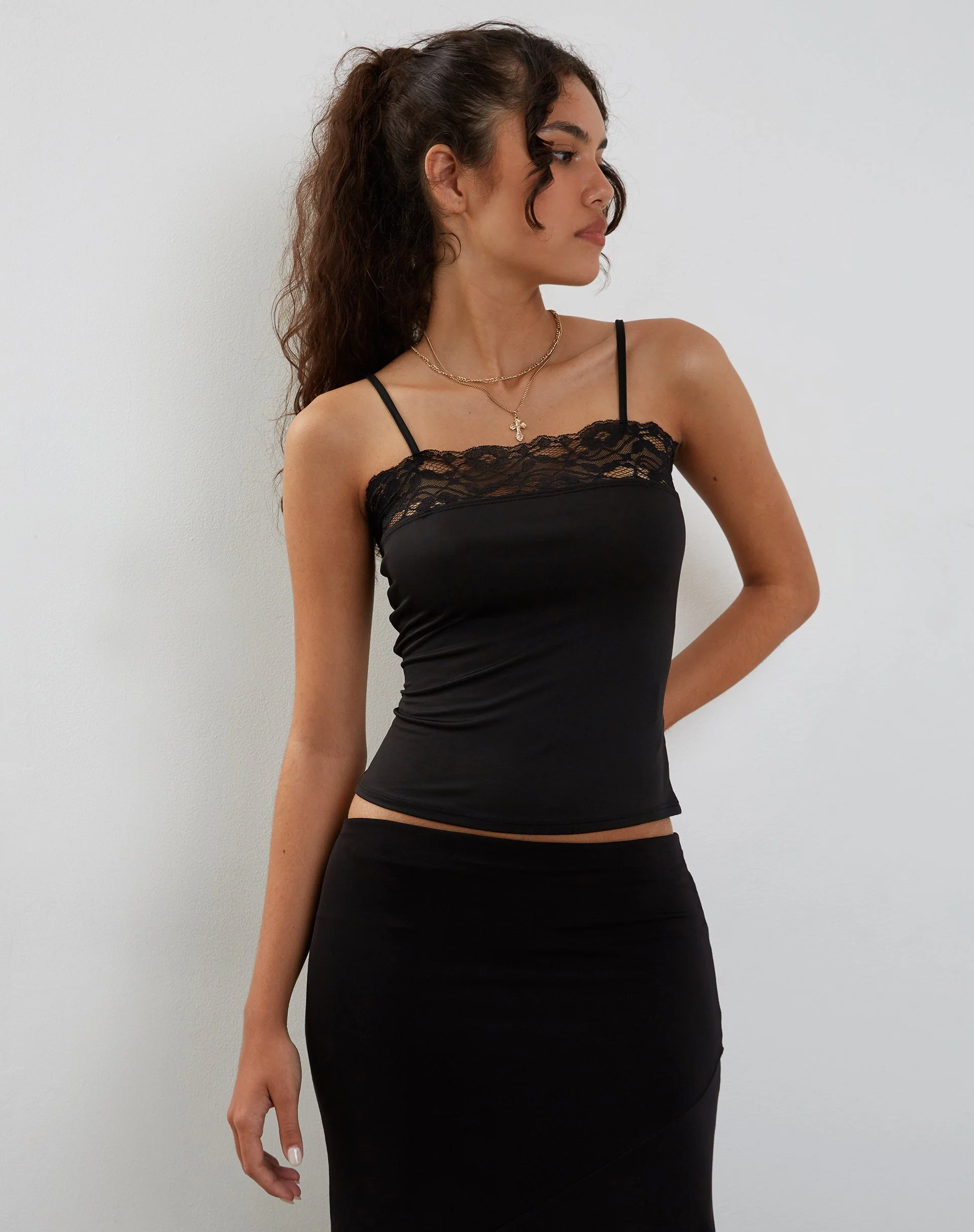 Tucci Vest Top aus glitzernder Spitze Schwarz - Image 2