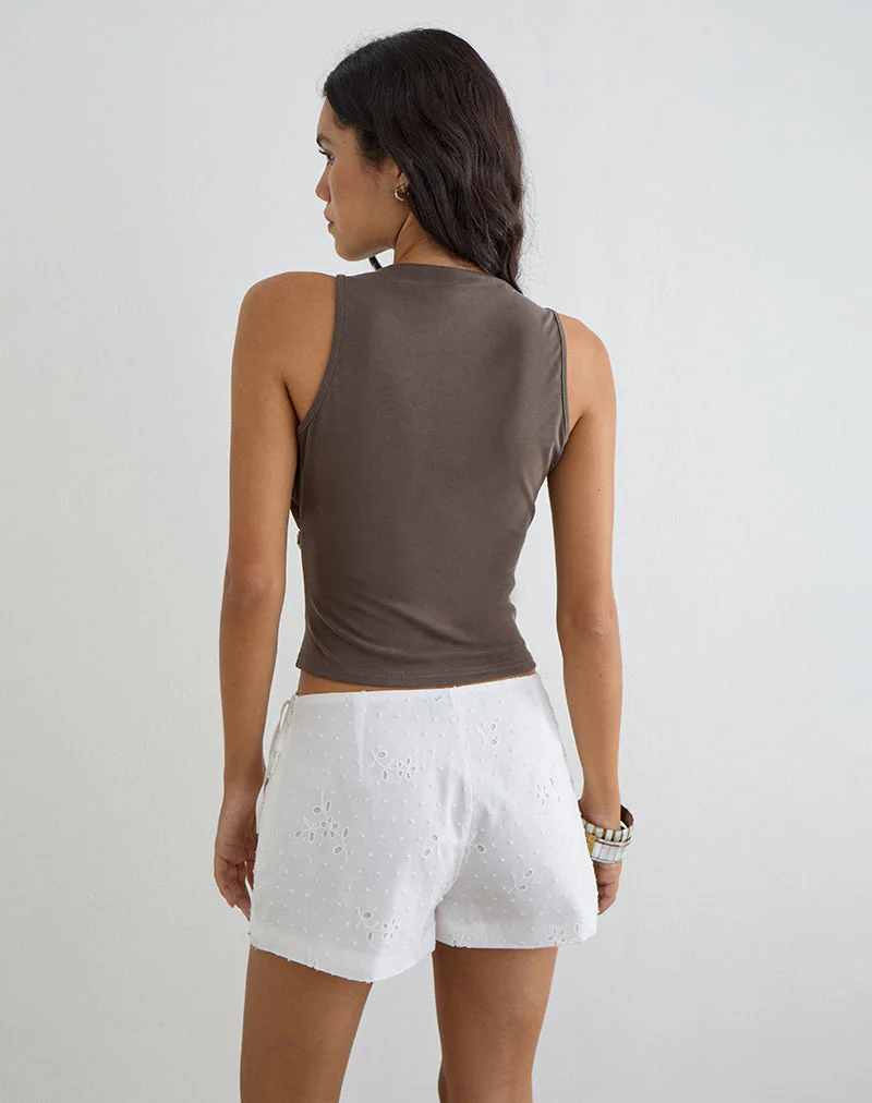 Tulia Button Vest Top in Brown - Image 5