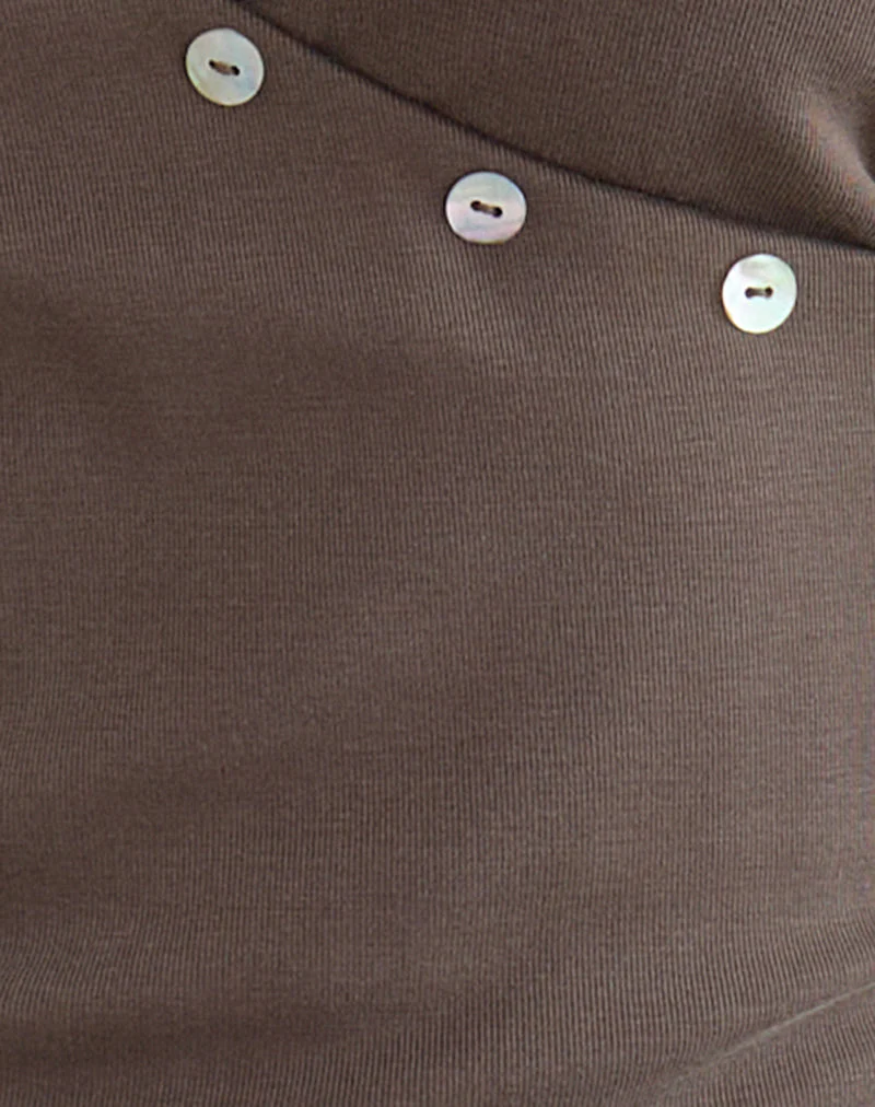 Tulia Button Vest Top in Brown - Image 6