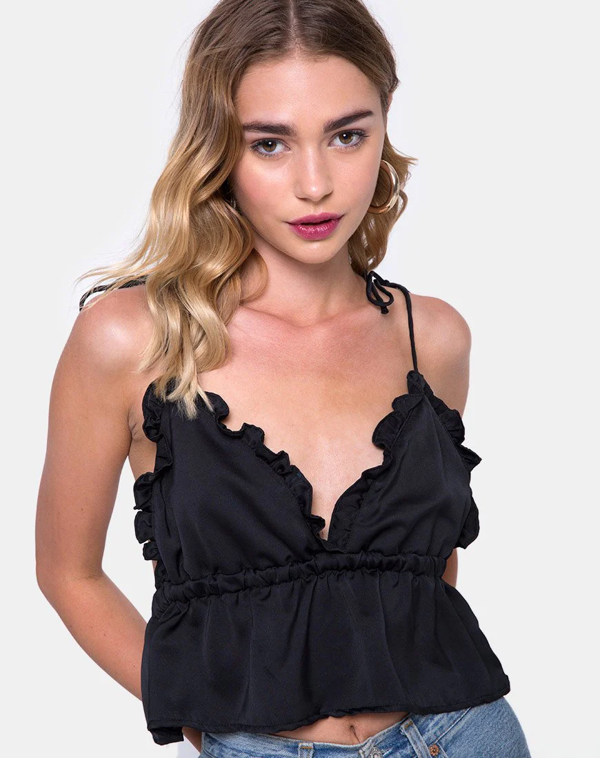Tyrell Bralette Top in Satin Schwarz
