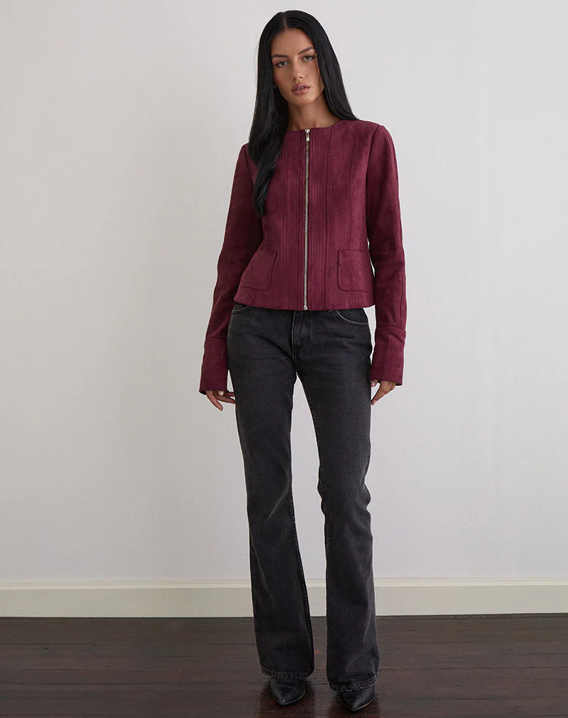 Ukiyo Jacke aus Wildlederimitat Burgund - Image 2