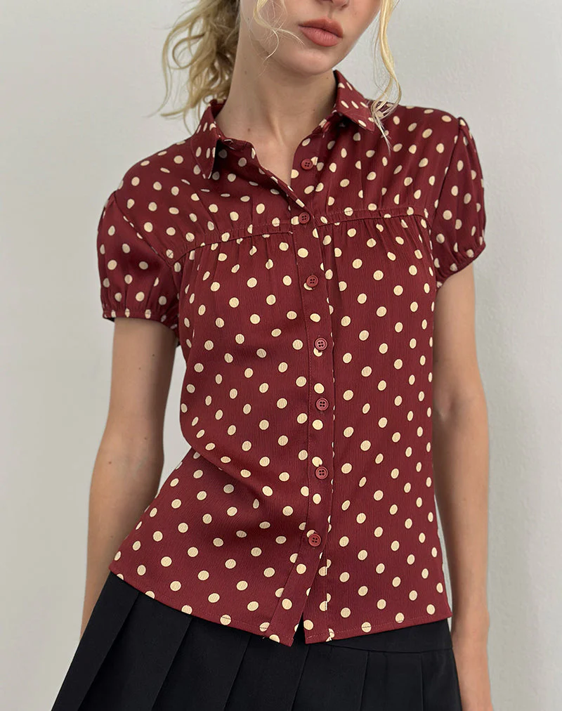 Ulsan Hemd, tailliert, feuerrot, mit Polka-Print