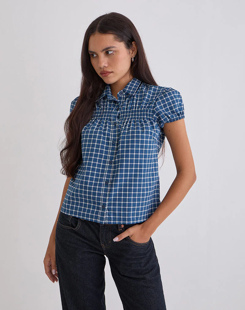 Ulsan Passformhemd aus Tartan-Popeline in Navy - Image 2