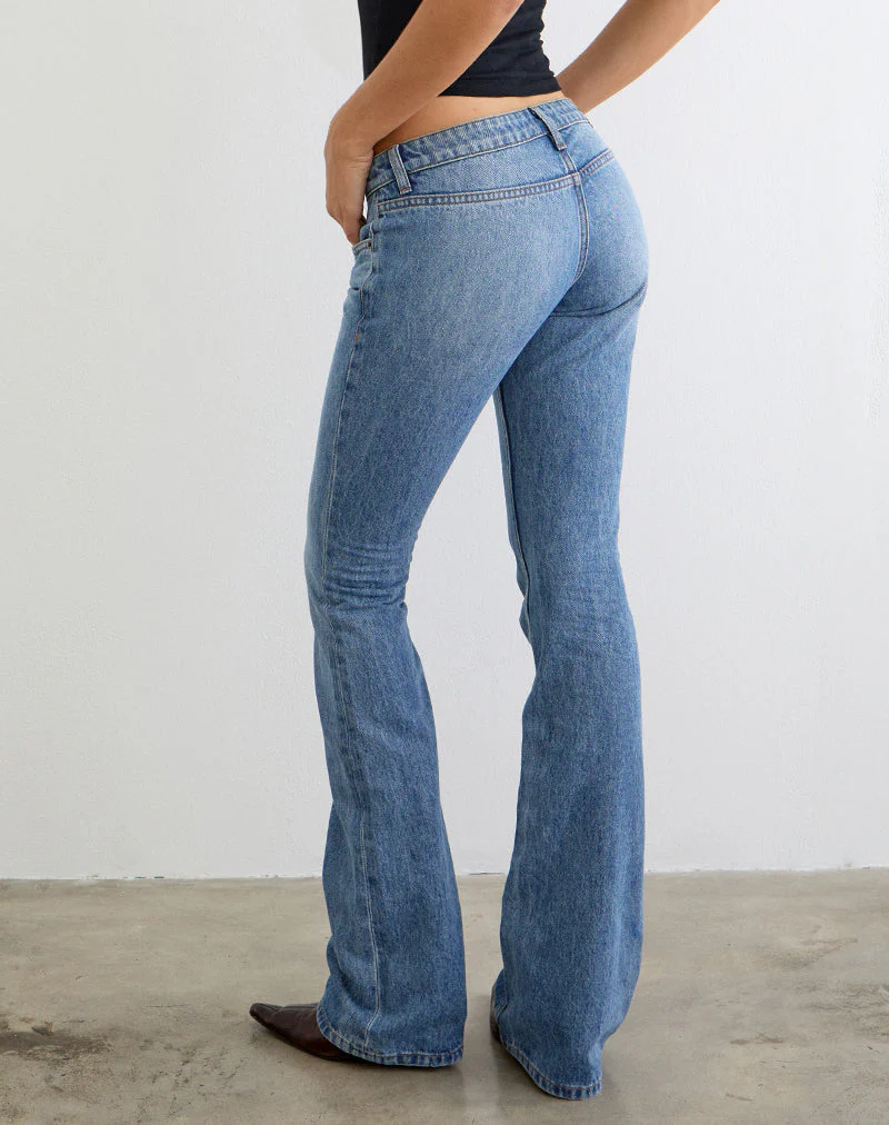 Ultra Low Rise Flare Jean in Slate Blue - Image 6