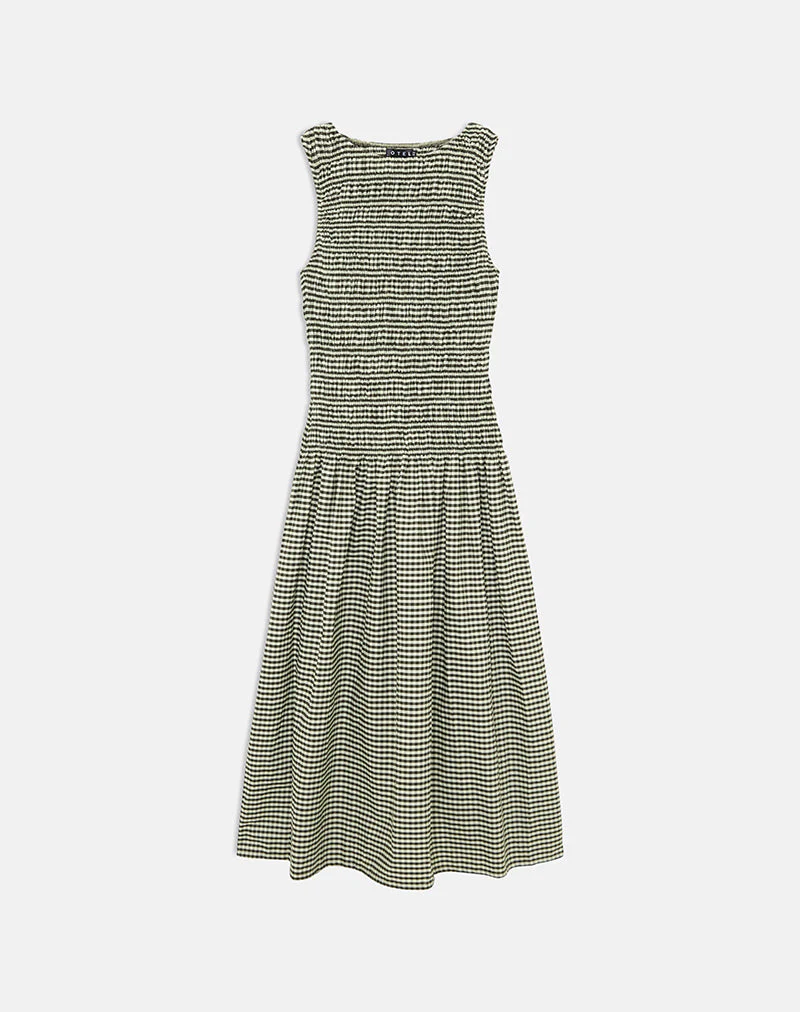 Undine Midi Dress in Mini Gingham Dark Green - Image 3