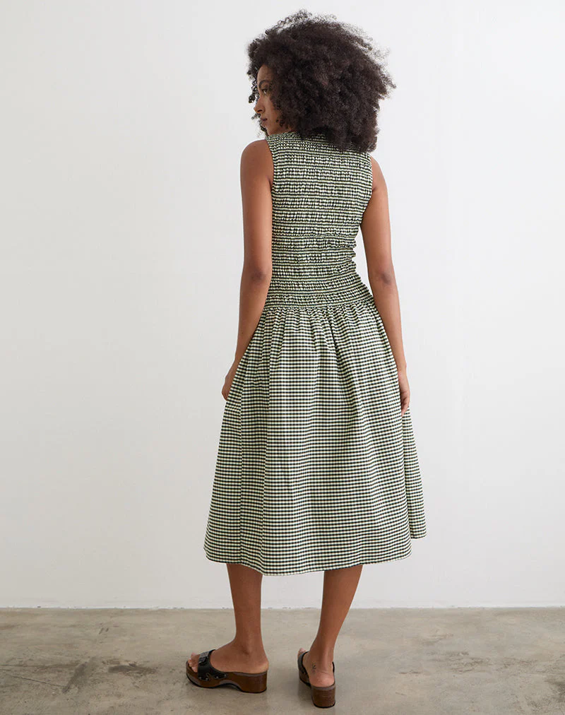 Undine Midi Dress in Mini Gingham Dark Green - Image 6