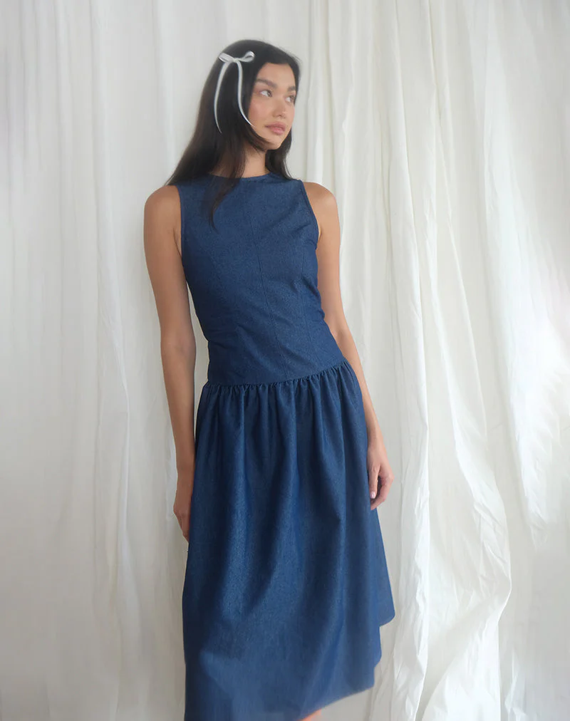 Uretta Maxikleid aus Denim Indigo