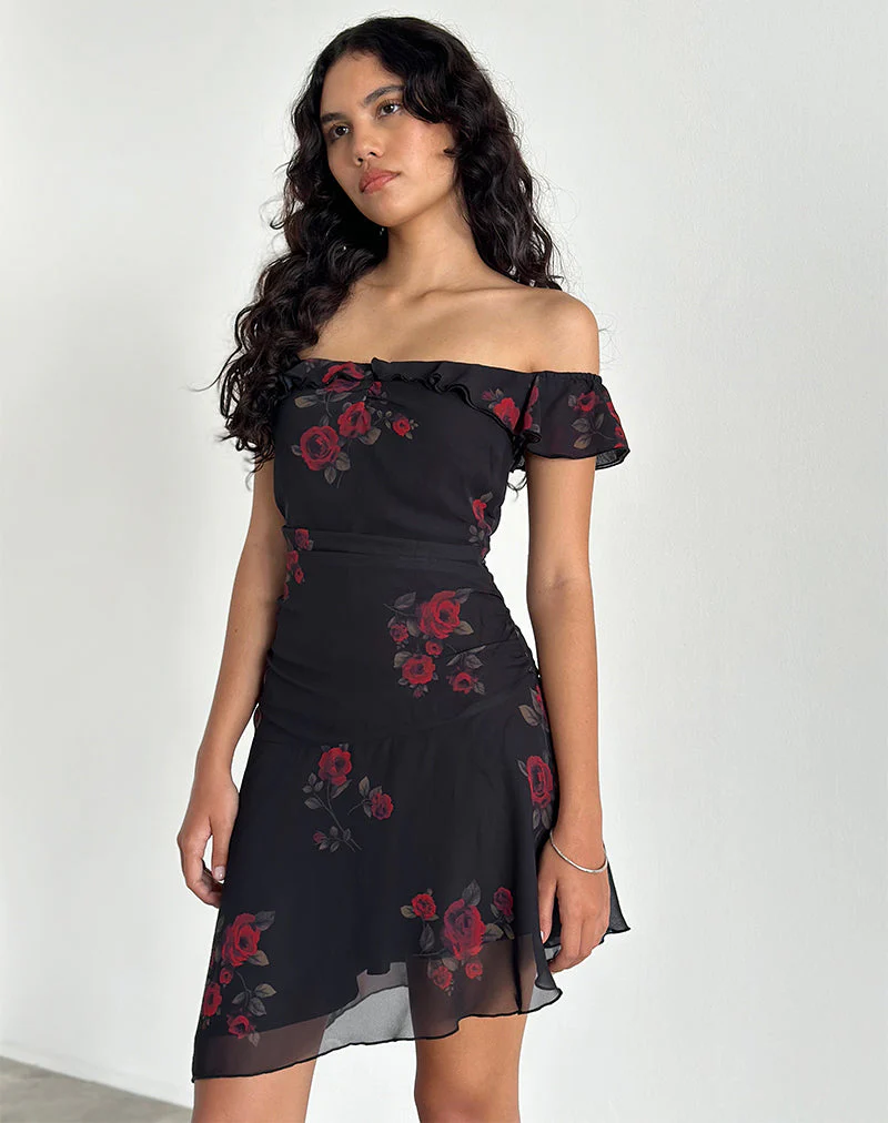 Ursula Bardot Minikleid in Schwarz Vintage Rose