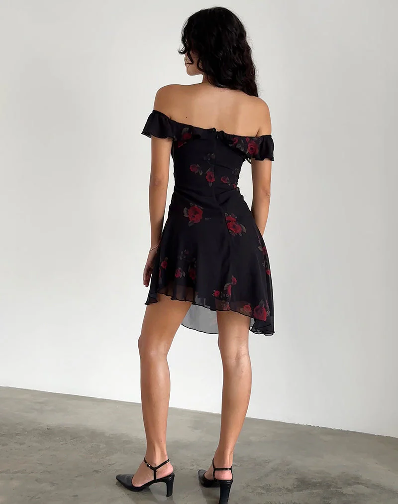 Ursula Bardot Minikleid in Schwarz Vintage Rose - Image 4