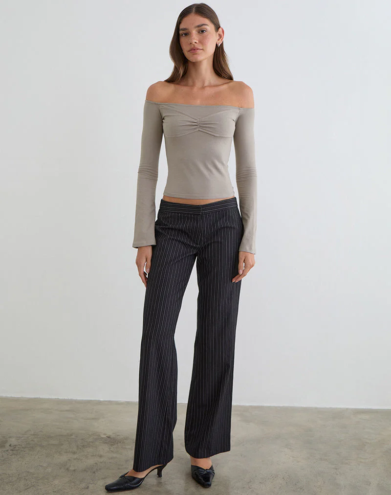 Ursuly Langarm-Bardot-Top in Moon Rock - Image 2