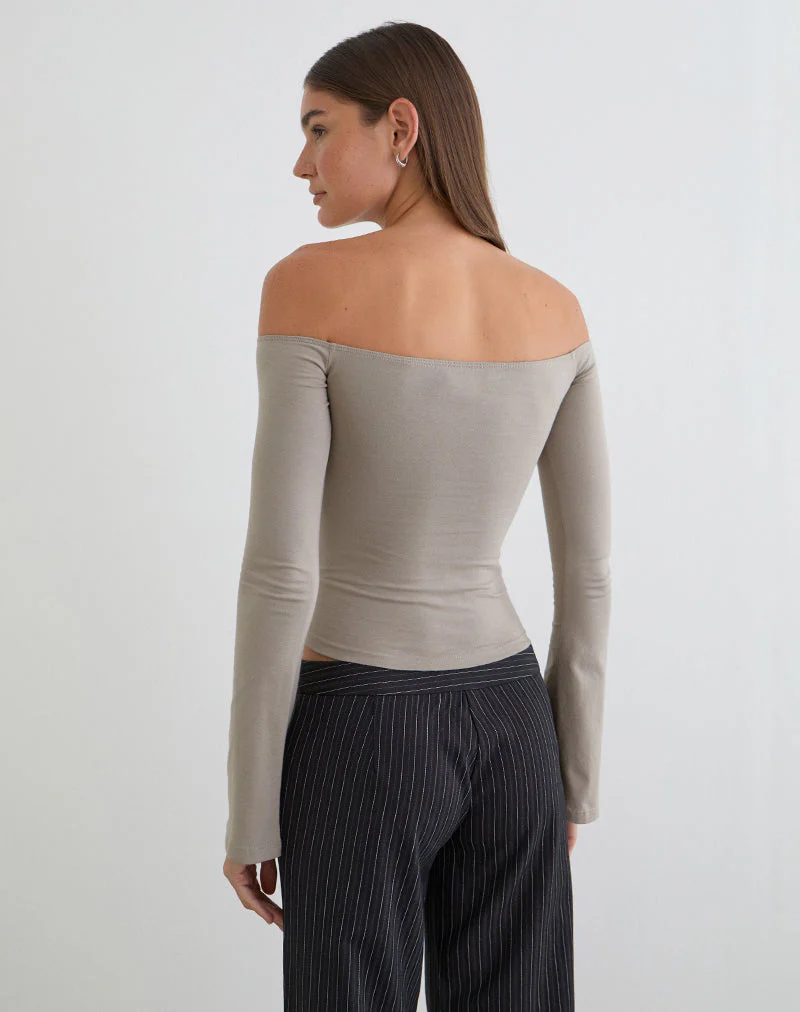 Ursuly Langarm-Bardot-Top in Moon Rock - Image 3