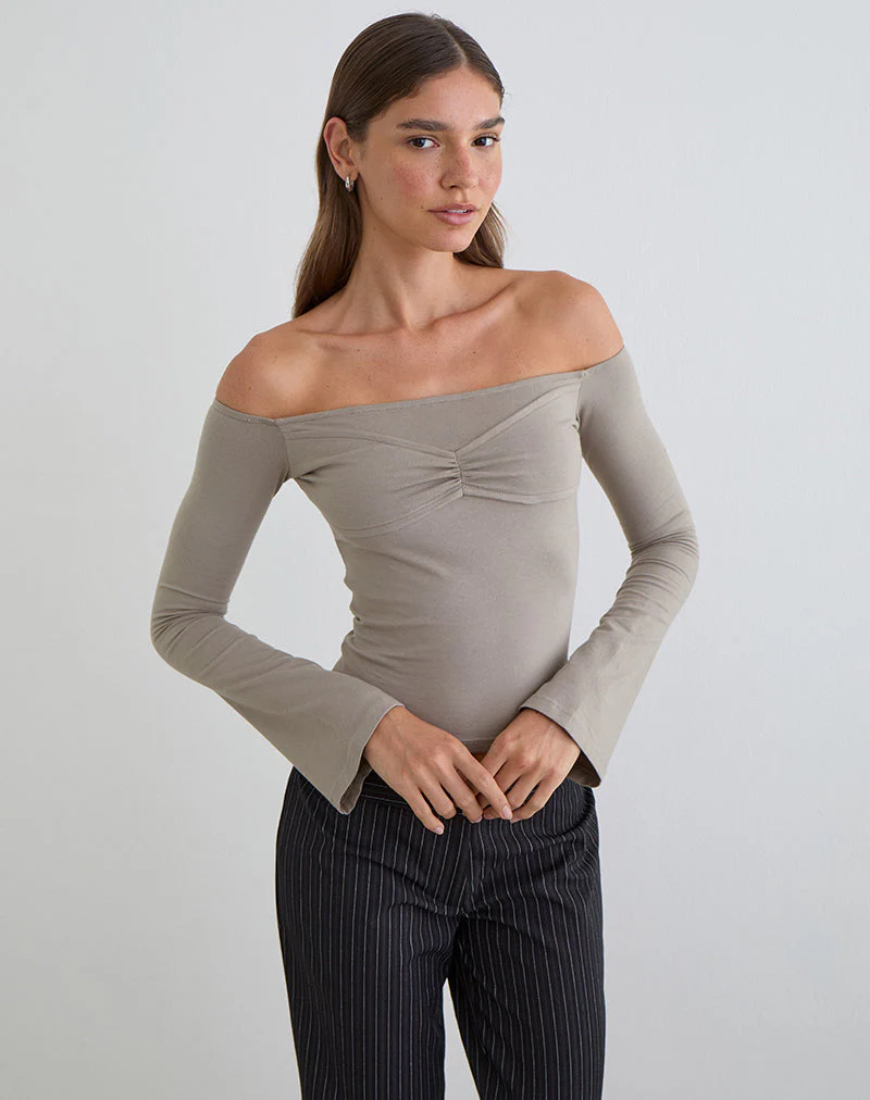 Ursuly Langarm-Bardot-Top in Moon Rock - Image 4