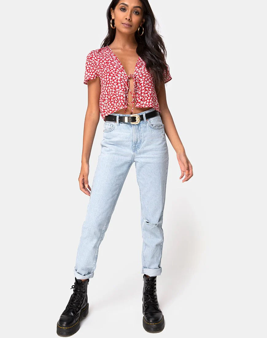 Vaco-Bluse in Zickzack-Rot-Rose und Silber - Image 3