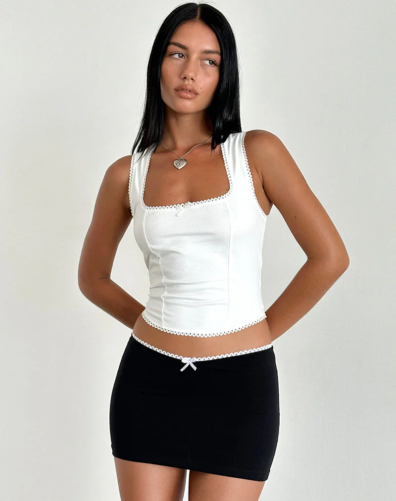 Vadia Minirock in Schwarz mit weißem Picot-Besatz und Schleife - Image 2