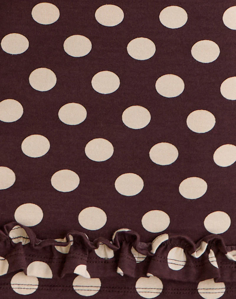Vadora Rüschensaum-Minikleid in Braun mit großer Polka-Creme - Image 6