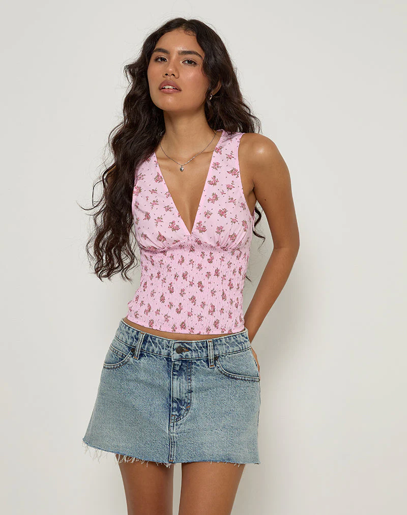 Valisa Top mit tiefem Rückenausschnitt in Floral Romance Pink