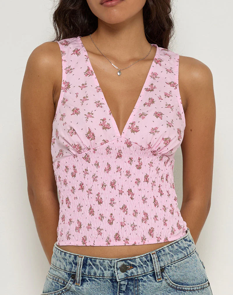 Valisa Top mit tiefem Rückenausschnitt in Floral Romance Pink - Image 2