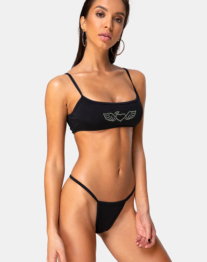 Valter Bikini-Unterteil in Mattschwarz mit Diamanten