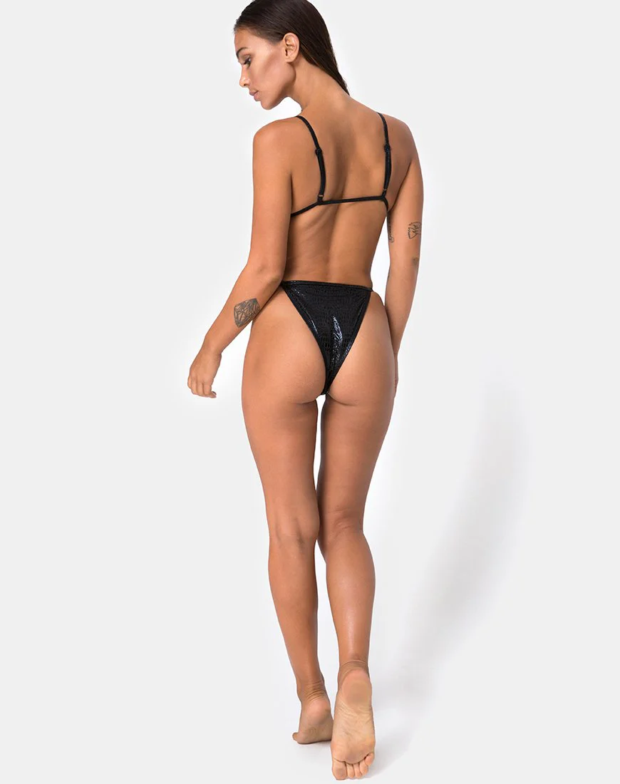 Valter Bikini-Oberteil aus schwarzer Ölschlange - Image 4