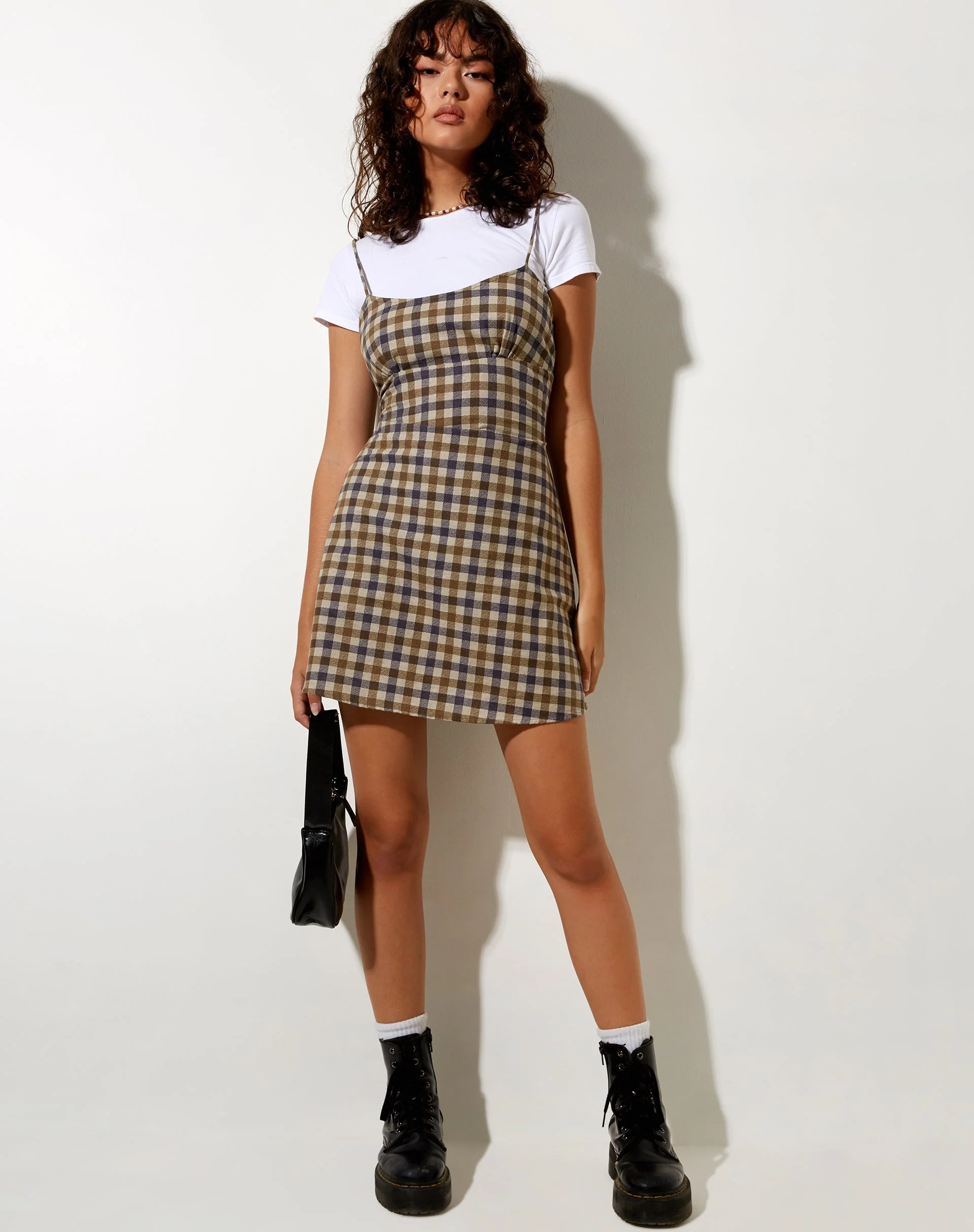 Valy Slip Dress in 40's Check Tan - Image 3