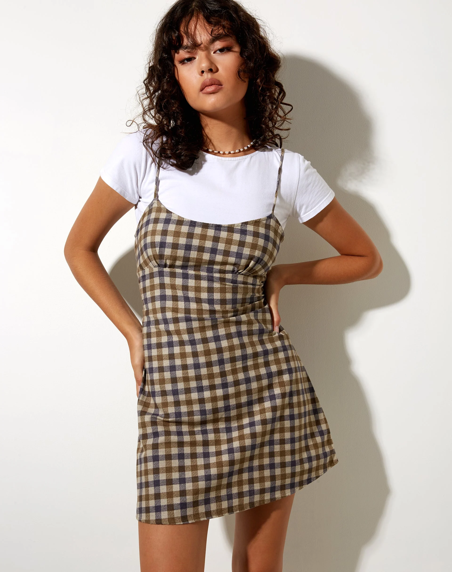 Valy Slip Dress in 40's Check Tan - Image 5