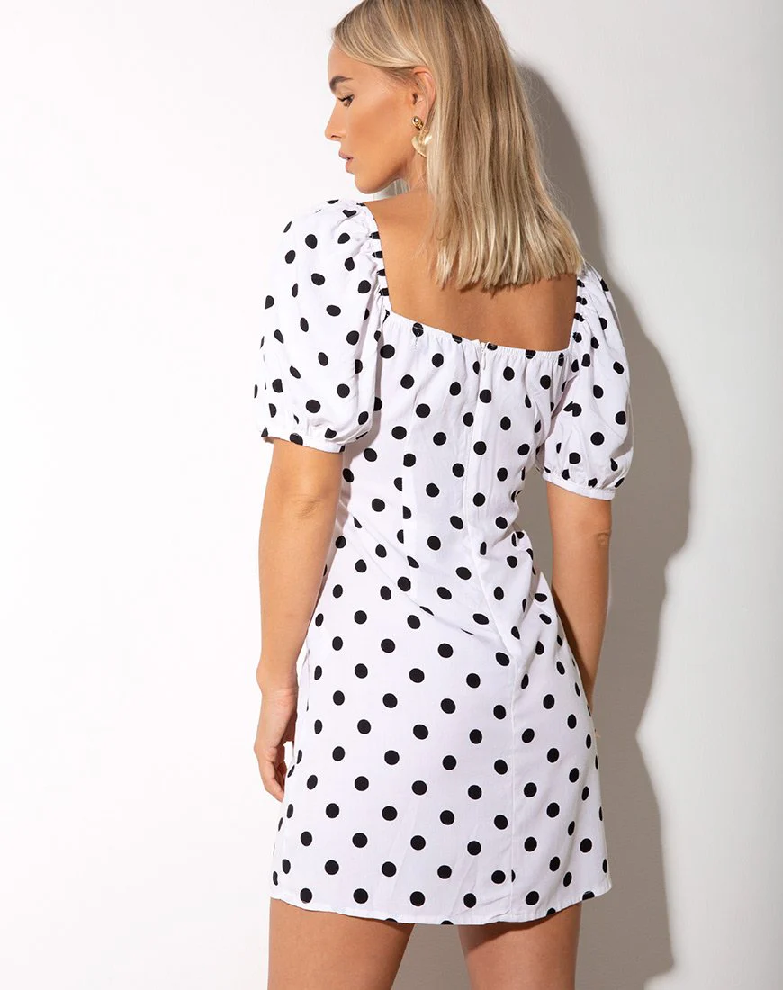 Varie Minikleid in 80er Jahre Polka Weiß - Image 4