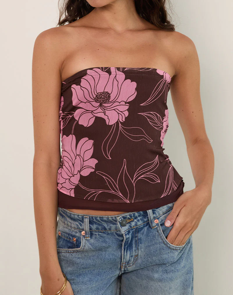 Varsha Bandeau-Top in Flare Floral Rosa Braun - Image 5