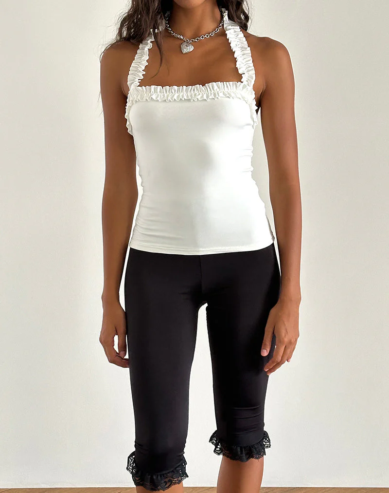Veda gerüschtes Neckholder-Top in glattem Weiß - Image 4