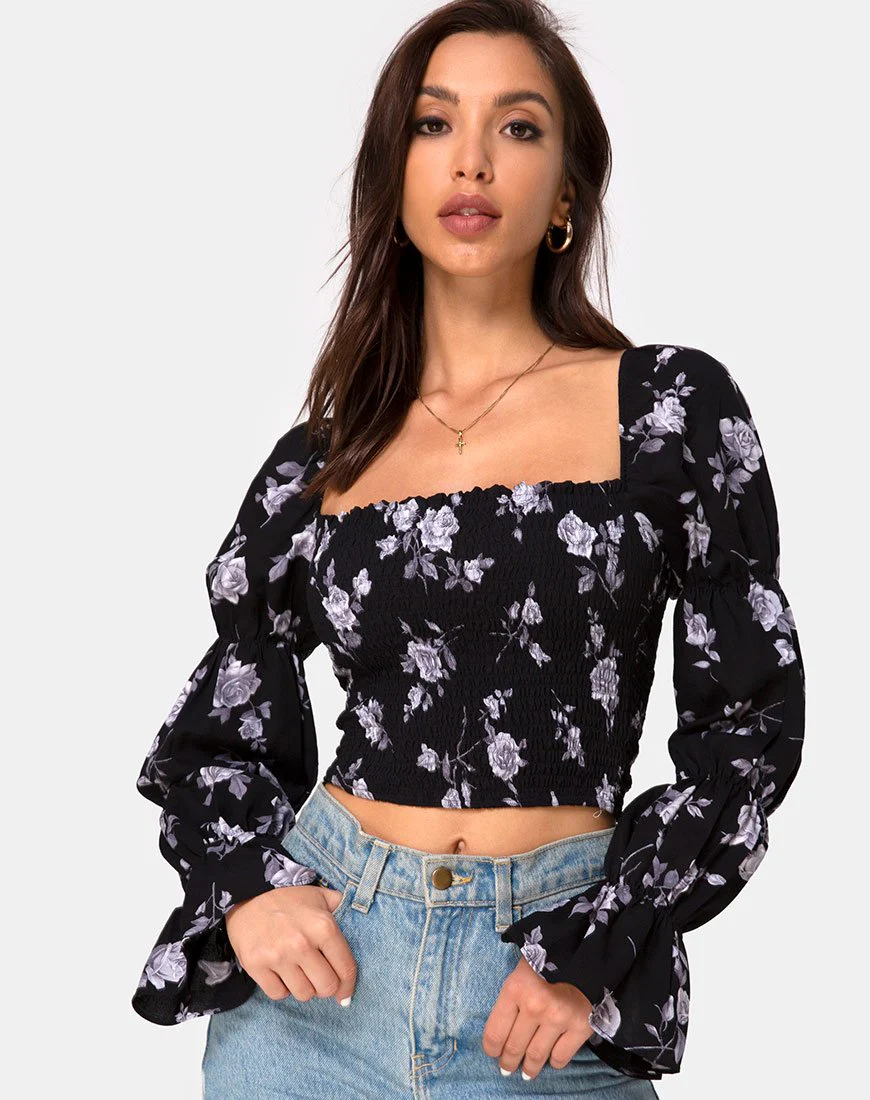 Velina Top in Weiß Rose Schwarz